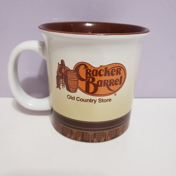 Cracker Barrel Brown Tan Wide Mouth Coffee Cup Mug 4" - Picture 1 of 7